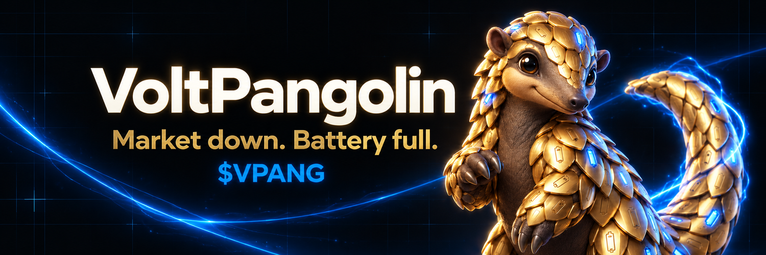 VoltPangolin banner: Market down. Battery full. $VPANG, with the golden pangolin